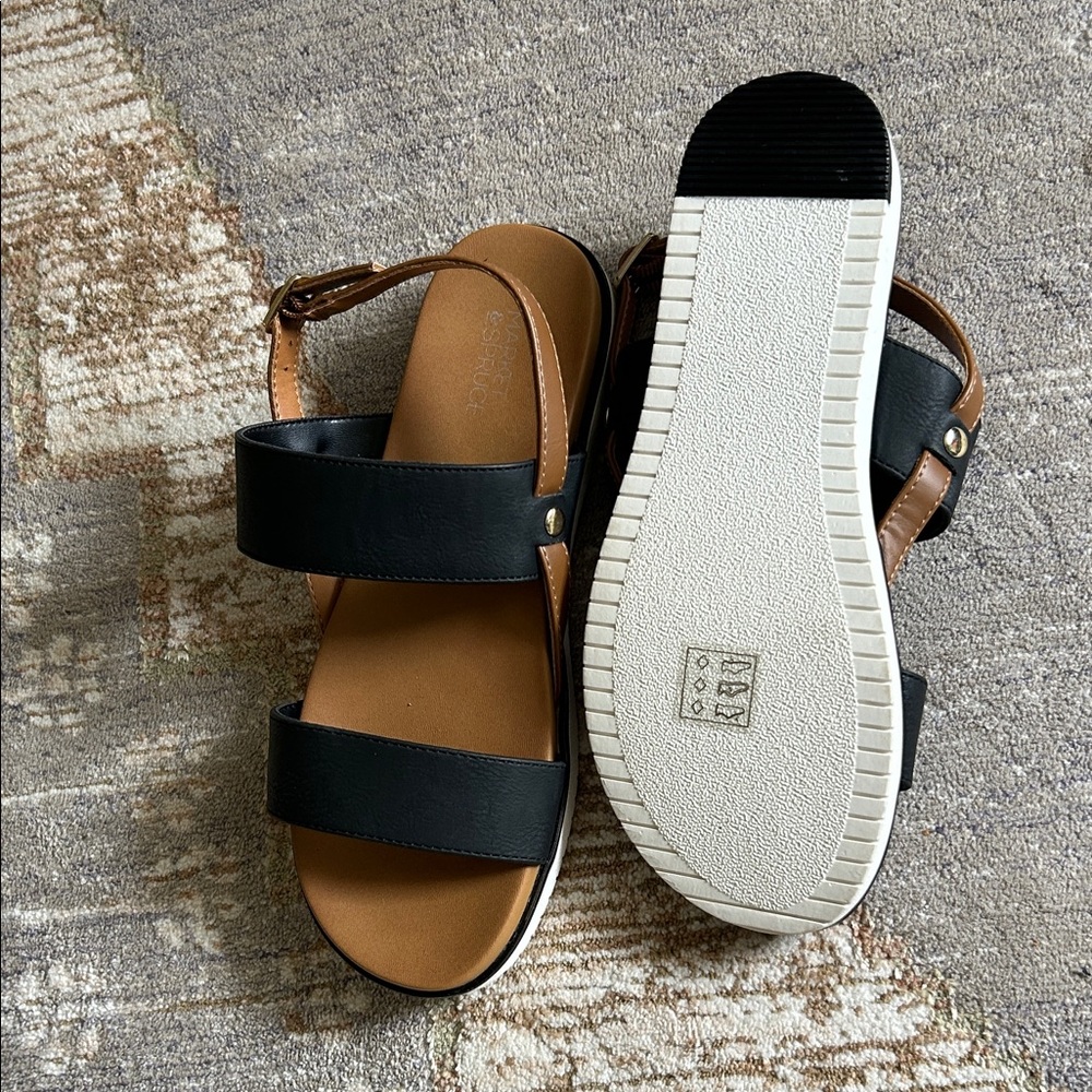 Market & Spruce Black and Tan Double-Strap Comfort Sandals Size 7.5 - Picture 3 of 3